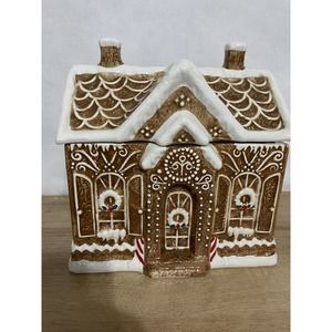 MARTHA STEWART Ceramic Two Piece Cookie Jar Gingerbread House with Lid Christmas